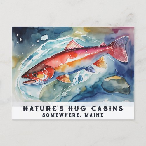  Salmon Fish Swimming AP49 Watercolor Painting Holiday Postcard