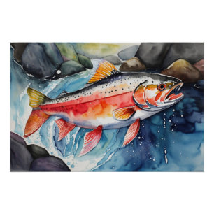 *~* Salmon Fish Swimming Men Gift AP49 Poster