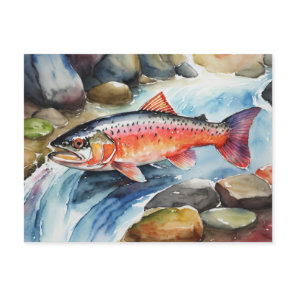 *~* Salmon Fish Swimming River Water AP49 Holiday Postcard