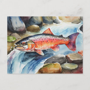 *~* Salmon Fish Swimming River Water AP49 Holiday Postcard
