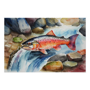 *~* Salmon Fish Swimming River Water AP49 Poster