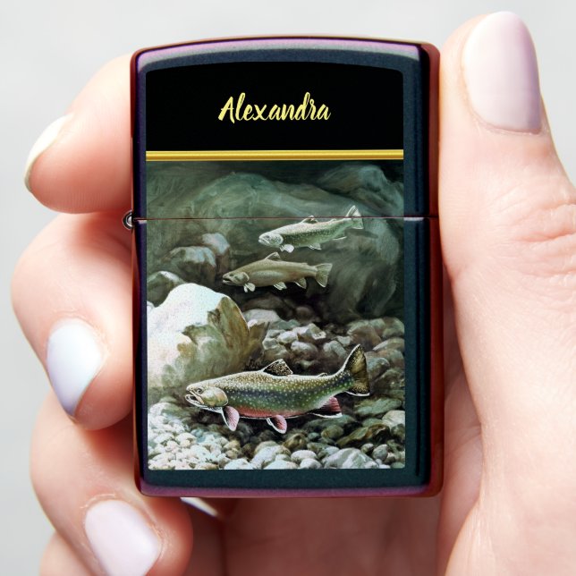 Salmon fish swimming under the water monogram zippo lighter (In Hand)