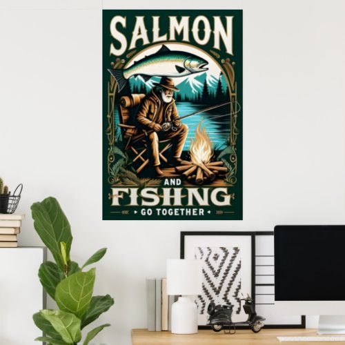 Salmon  Fishing A Day By The Lake Poster