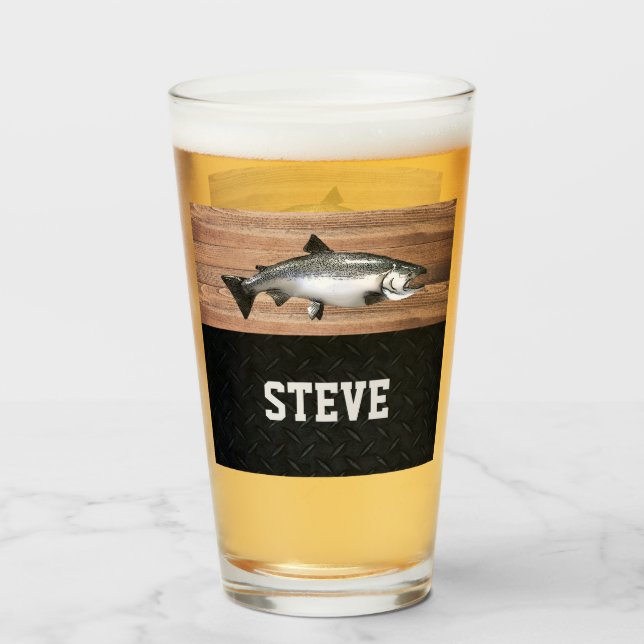 Salmon Fishing Beer Angler Fisherman Trout Glass (Front Filled)