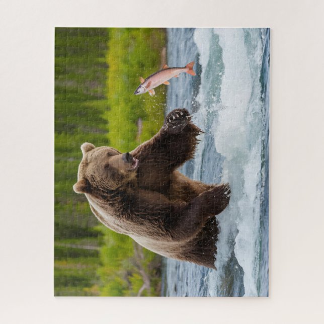 Salmon Fishing Grizzly Bear Jigsaw Puzzle (Vertical)