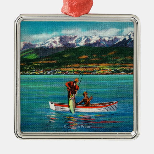 Salmon Fishing in Port Angeles Harbor Metal Ornament (Front)