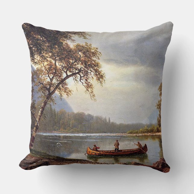 Salmon Fishing on the Cascapediac Albert Bierstadt Throw Pillow (Front)