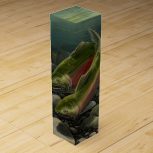 Salmon Fishing Wine Box Fisherman's Art Wine Box