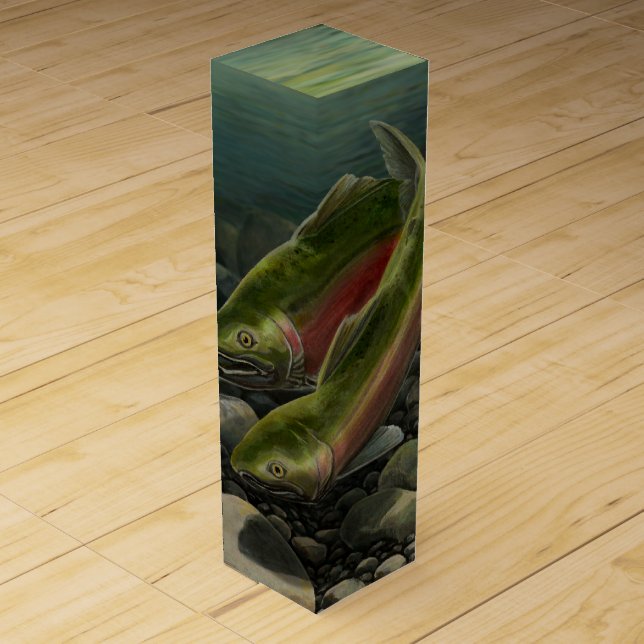 Salmon Fishing Wine Box Fisherman's Art Wine Box (Front)
