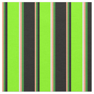 Salmon, Forest Green, Black, Chartreuse & White Fabric