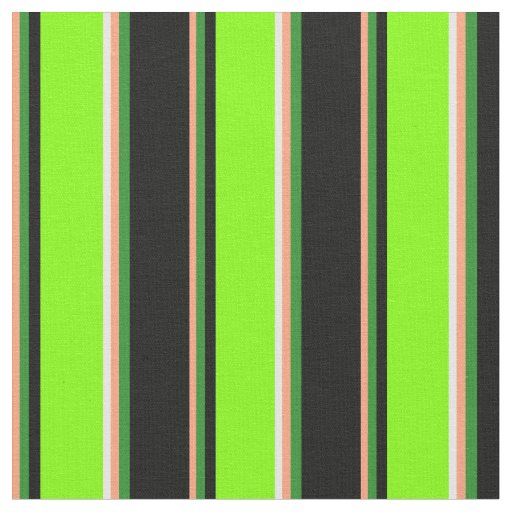 Salmon, Forest Green, Black, Chartreuse & White Fabric