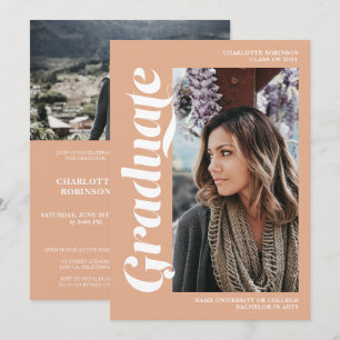 Salmon graduate script 3 photo graduation invitation