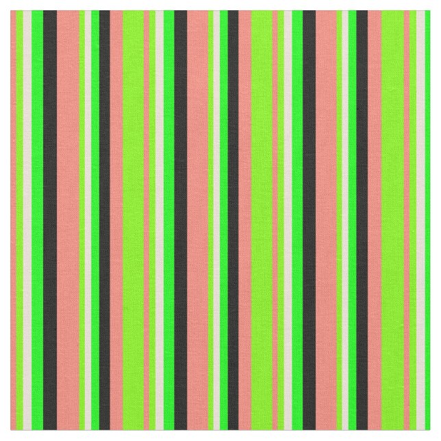 Salmon, Green, Bisque, Lime, and Black Lines Fabric (Close Up)