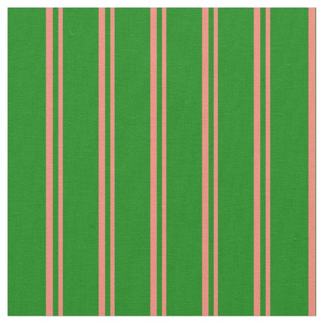 Salmon & Green Colored Stripes Fabric (Close Up)