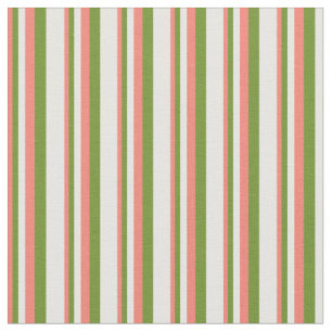 Salmon, Green & White Colored Pattern of Stripes Fabric