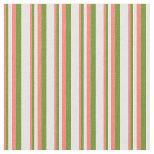 Salmon, Green & White Colored Pattern of Stripes Fabric