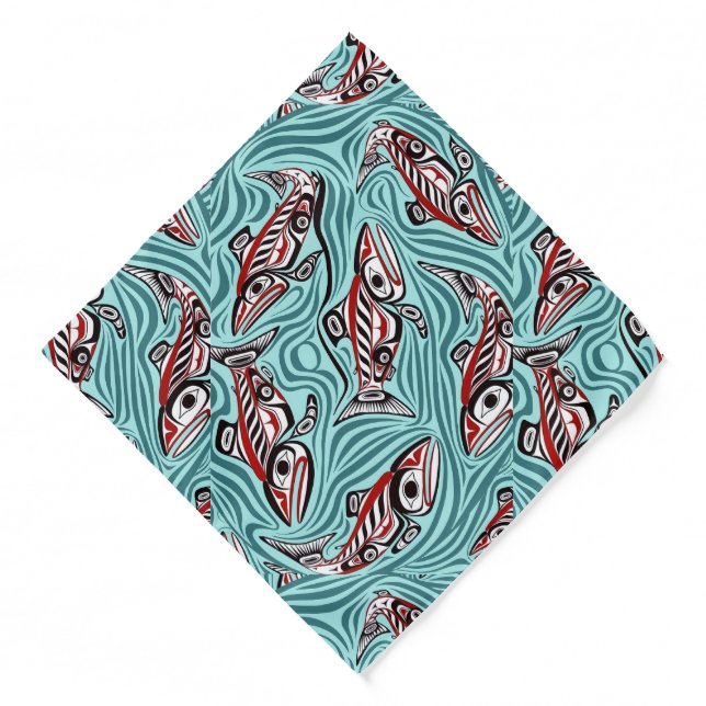 Salmon Haida Art Spirit Pacific Northwest Native Bandana (Front)
