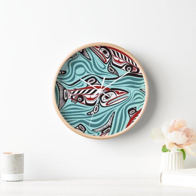 Salmon Haida Art Spirit Pacific Northwest Native Clock (Home)