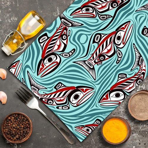 Salmon Haida Art Spirit Pacific Northwest Native Kitchen Towel