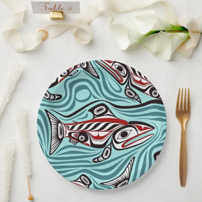 Salmon Haida Art Spirit Pacific Northwest Native Paper Plates (Wedding)