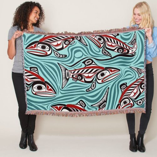 Salmon Haida Art Spirit Pacific Northwest Native Throw Blanket