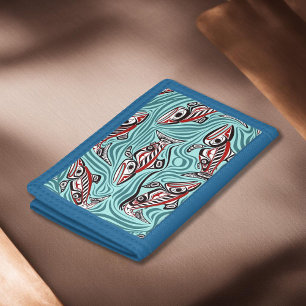 Salmon Haida Art Spirit Pacific Northwest Native Tri-fold Wallet