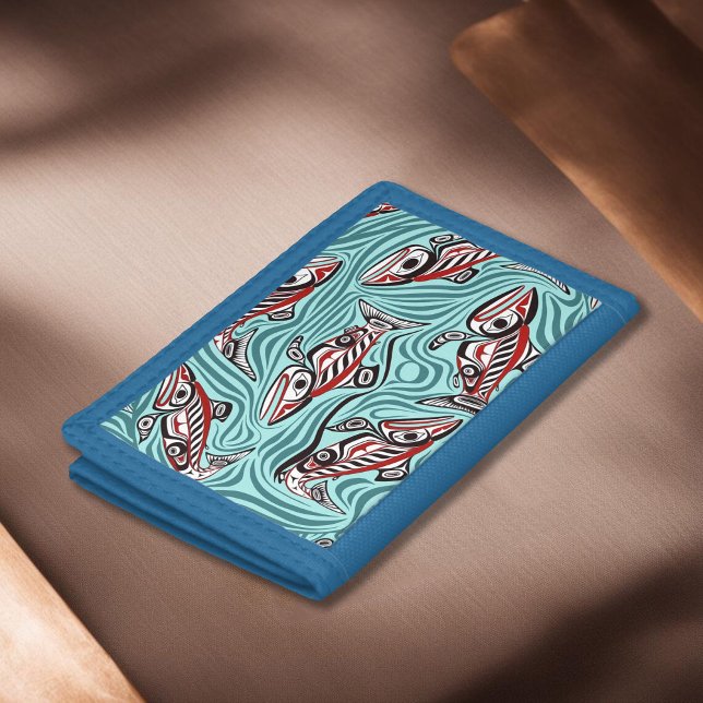 Salmon Haida Art Spirit Pacific Northwest Native Trifold Wallet (Creator Uploaded)