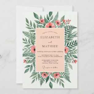 Salmon Illustrative Woodland Wedding Invitation