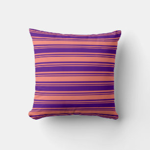 Salmon & Indigo Colored Stripes Throw Pillow