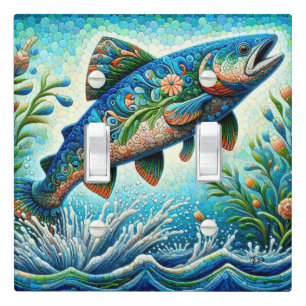 Salmon Jumping Mosaic Floral Blue Green Peach Light Switch Cover