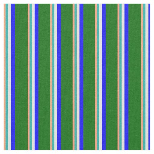 Salmon, Light Sea Green, Cyan, Blue & Dark Green Fabric