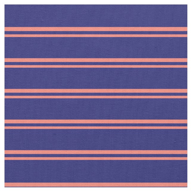 Salmon & Midnight Blue Colored Lined Pattern Fabric (Close Up)