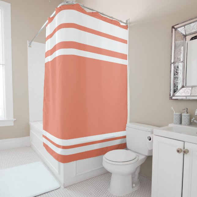 Salmon: Modern lines in White Shower Curtain (In Situ)