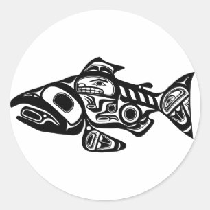 Salmon Native American Design Classic Round Sticker