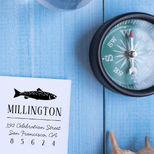Salmon Nautical Family Name & Return Address Self-inking Stamp