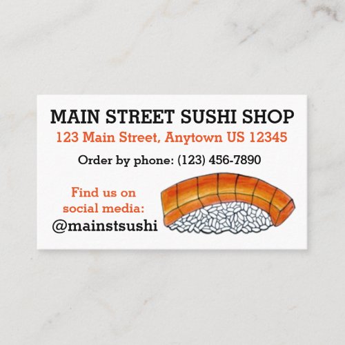Salmon Nigiri Japanese Food Sushi Shop Restaurant Business Card