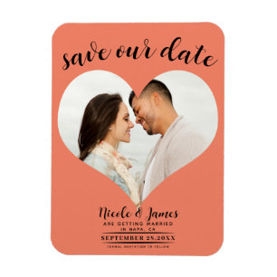 Salmon Orange Heart Photo Wedding Save the Date Magnet