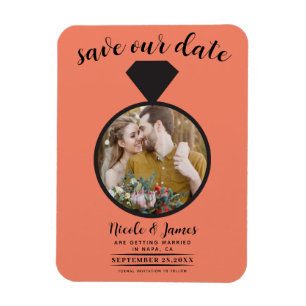 Salmon Orange Wedding Ring Photo Save the Date Magnet