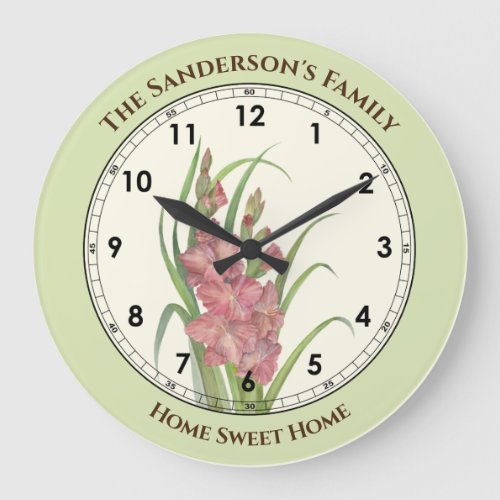 Salmon Peach Gladioli Watercolor Illustration Large Clock