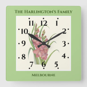 Salmon Peach Gladioli Watercolor Illustration Square Wall Clock