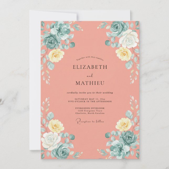 Salmon Peony Wedding Invitation (Front)