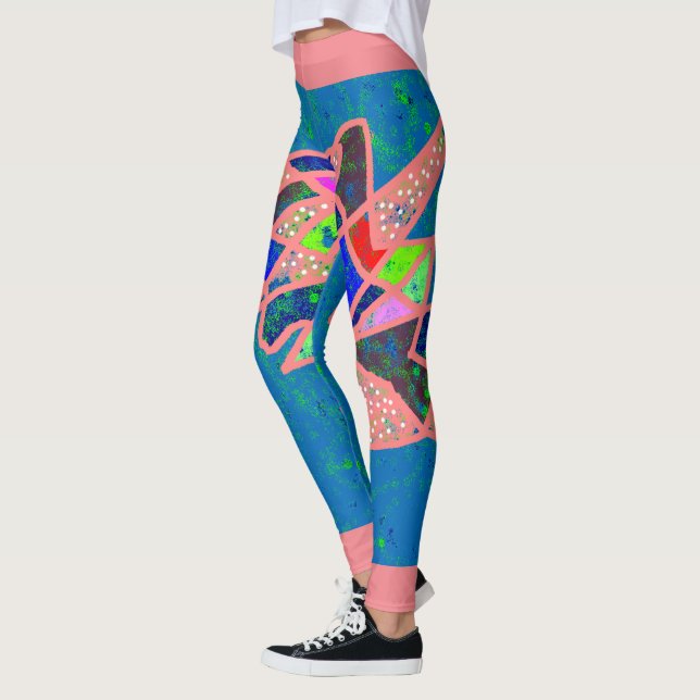 Salmon pink and blue design with mixed colors leggings (Left)