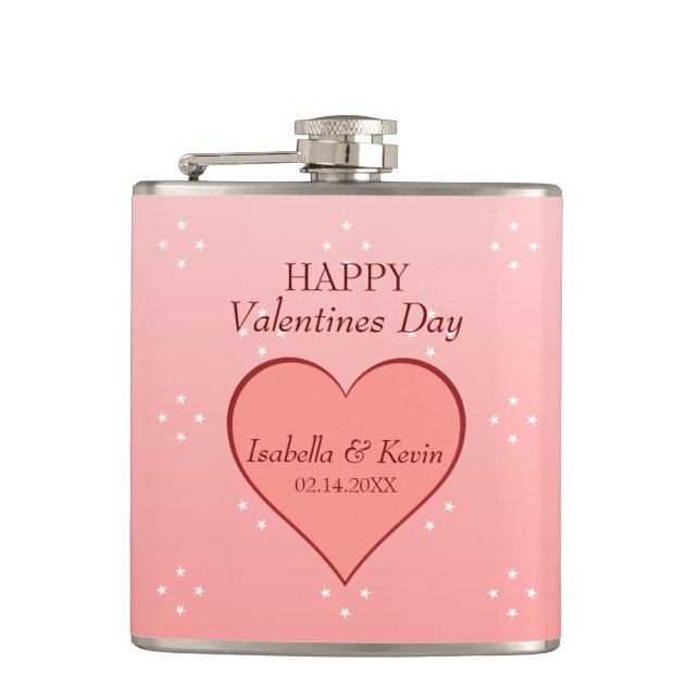 Salmon Pink and Red Hearts Flask (Front)