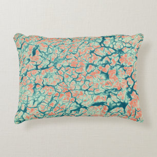 Salmon Pink and Teal Blue Abstract Nature Pattern Accent Pillow