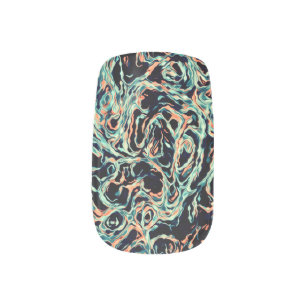 Salmon Pink and Turquoise Green Minx Nail Art