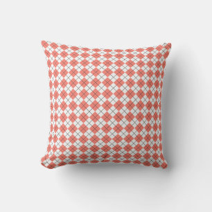 Salmon Pink and White Checkered Argyle Pattern Throw Pillow
