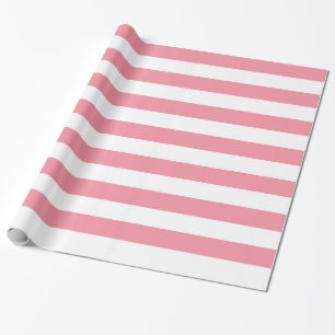 Salmon Pink and White Large Striped Wrapping Paper
