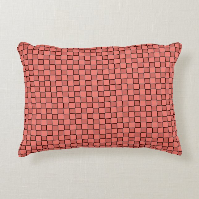 Salmon Pink Black Checkerboard Pattern Accent Pillow (Front)