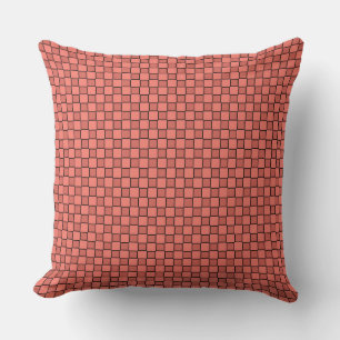 Salmon Pink Black Checkerboard Pattern Throw Pillow
