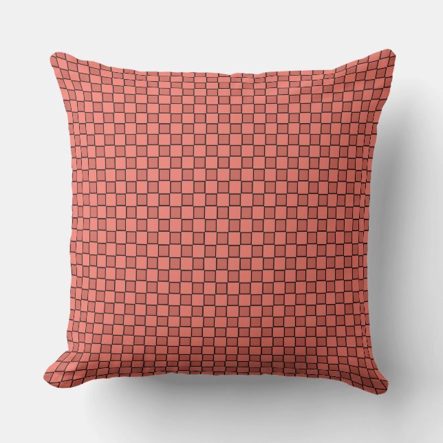 Salmon Pink Black Checkerboard Pattern Throw Pillow (Front)